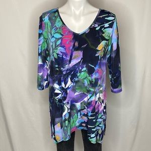 Clara Sun Woo, Abstract Floral Side Slit 3/4 Sleeve Tunic, Medium